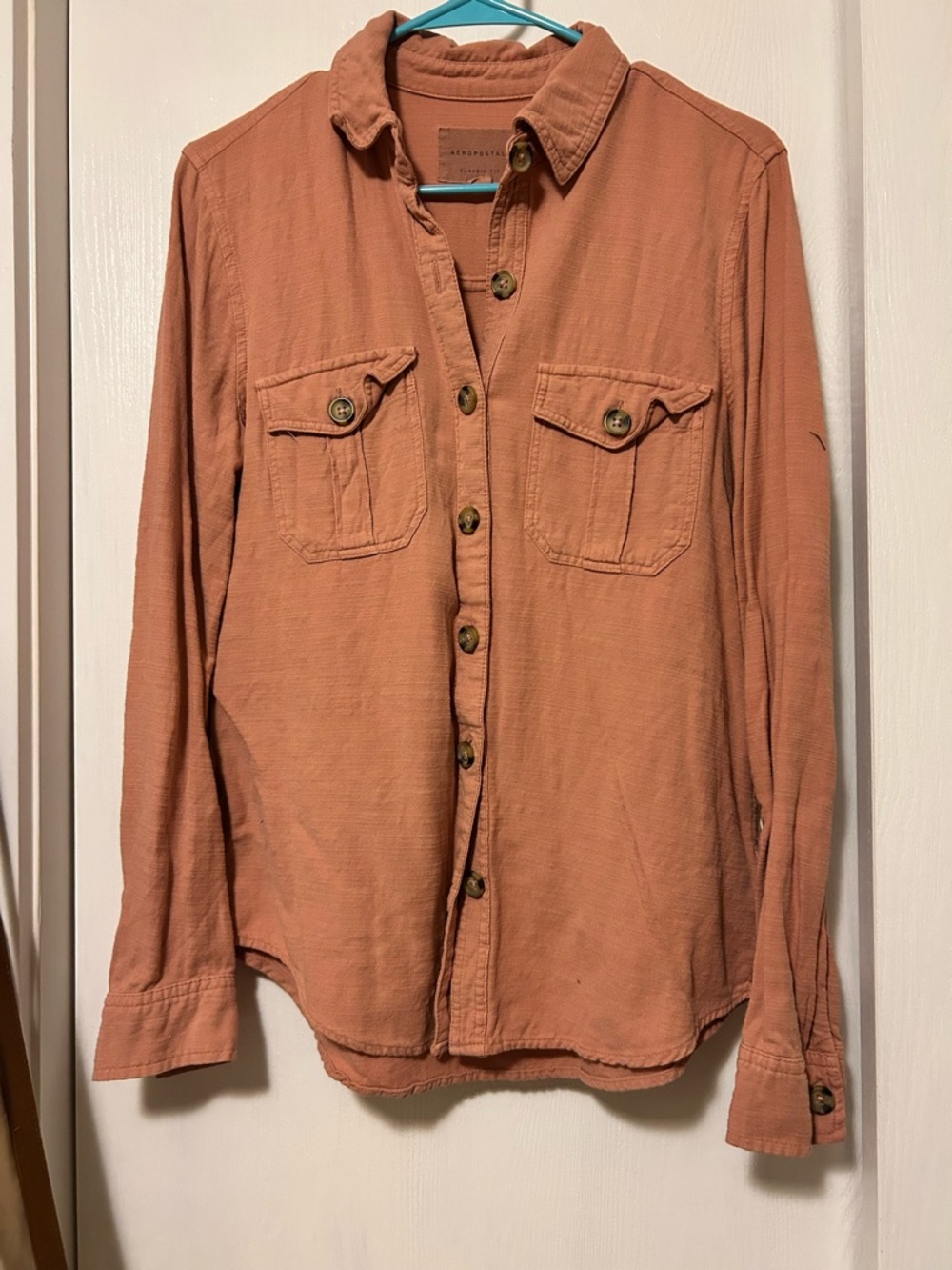 Aeropostale Women's Long-Sleeve Button-Down Shirt in Rust
